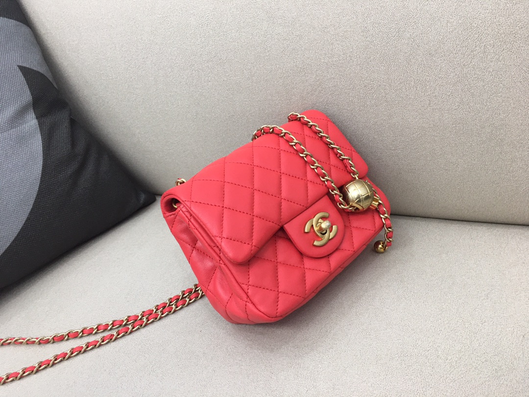 Mini Classic Flap Lambskin Bag AS1786 Ruby Red/Gold